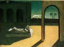 Surreal atmospheres are created by shadows in paintings by DeChirico.